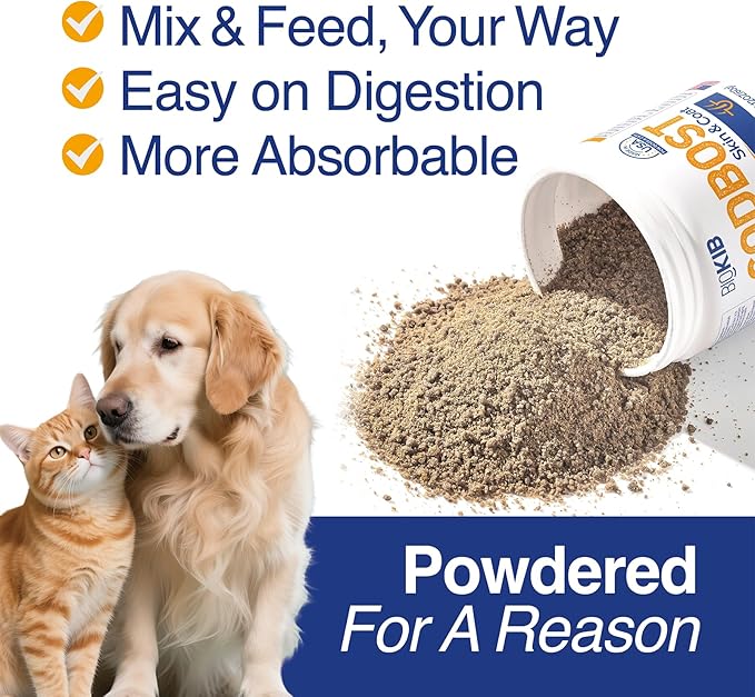 SODBOST Dog Allergy & Itch Relief, Cat Skin & Coat Supplement Powder -SOD Enzyme Skin Relief Formula for Allergy & Itch Relief & Reduces Shedding - Plant-Based, Made in USA - 60 Scoops