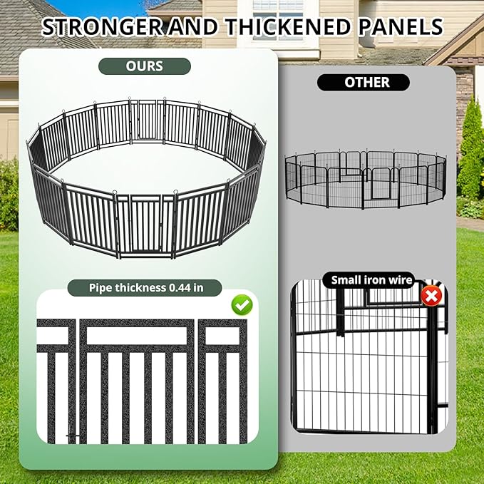 Dog Fence Outdoor Indoor, 32" Inch Height 16 Panels Dog Playpen for Large/Medium/Small Dogs Metal Dog Pen for Yard Camping and RV | Black-Silver