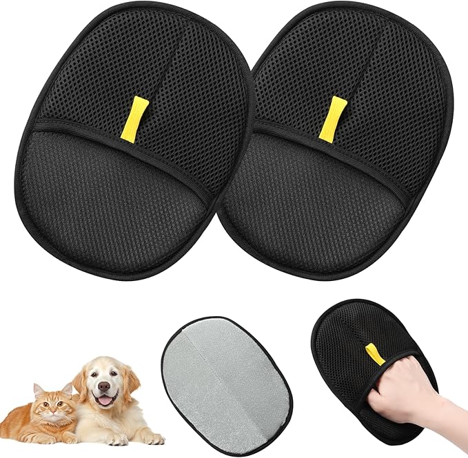 Pet Hair Removal Glove,Electrostatic Efficient Grooming Gloves for Pet Hair,Cat Grooming Gloves,Upgraded Animal Fur Removal Tool,Reusable Cat & Dog Hair Remover for Couch,Carpet,Curtain（2PCS)