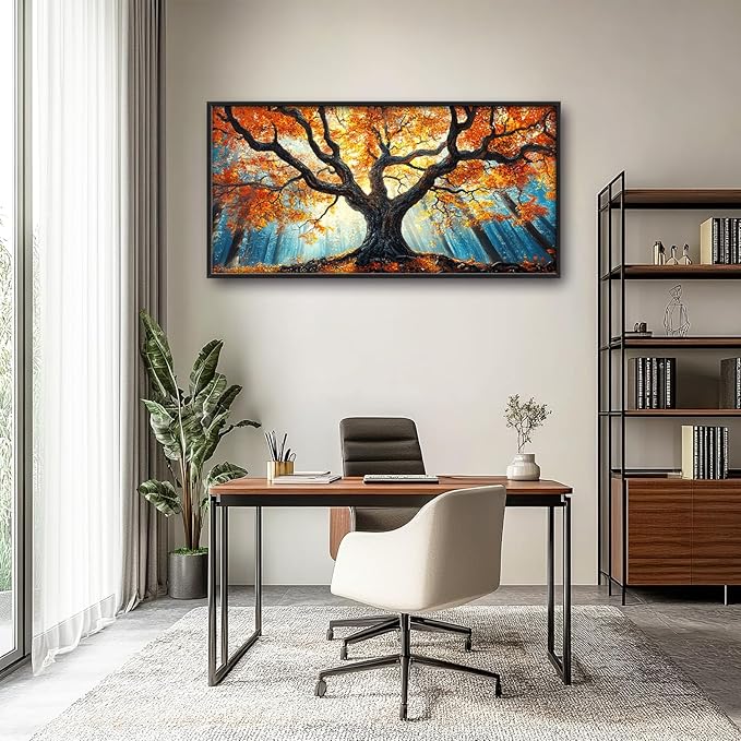 Extra Large Tree of Life Framed Wall Art for Living Room,Fall Autumn Forest Sunrise Landscape Pictures Wall Decor,Nature Canvas Print Painting Modern Artwork Bedroom Office Bathroom 60L" x 30W"
