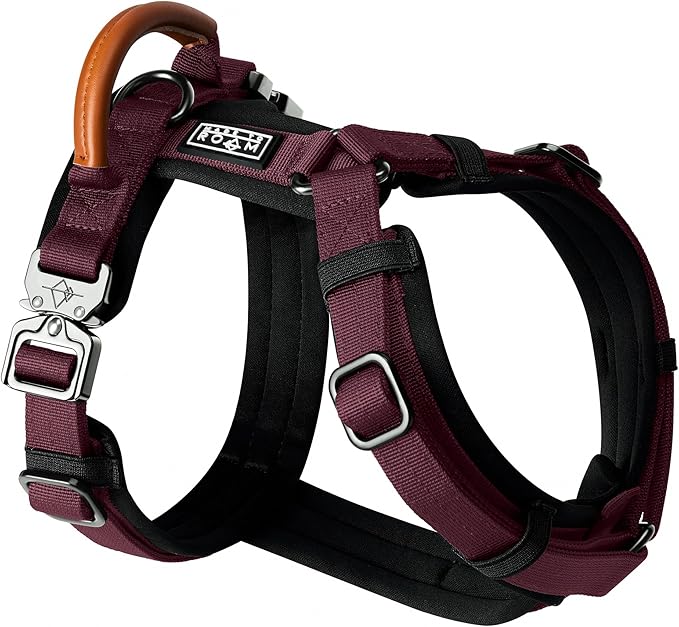 MADE TO ROAM Premium Explorer Harness - Y-Shaped Dog Harness with Adjustable Durable Nylon, Soft Padding, Metal Buckles and Leather Handle for Small, Medium, Large Dogs (Vermont Weekends, Size 5)