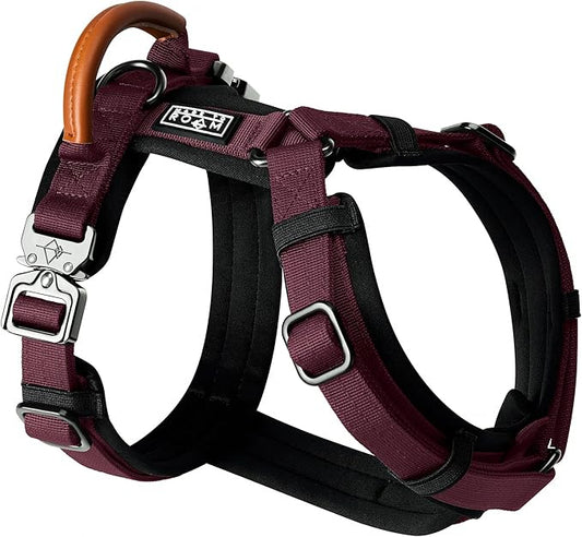MADE TO ROAM Premium Explorer Harness - Y-Shaped Dog Harness with Adjustable Durable Nylon, Soft Padding, Metal Buckles and Leather Handle for Small, Medium, Large Dogs (Vermont Weekends, Size 6)