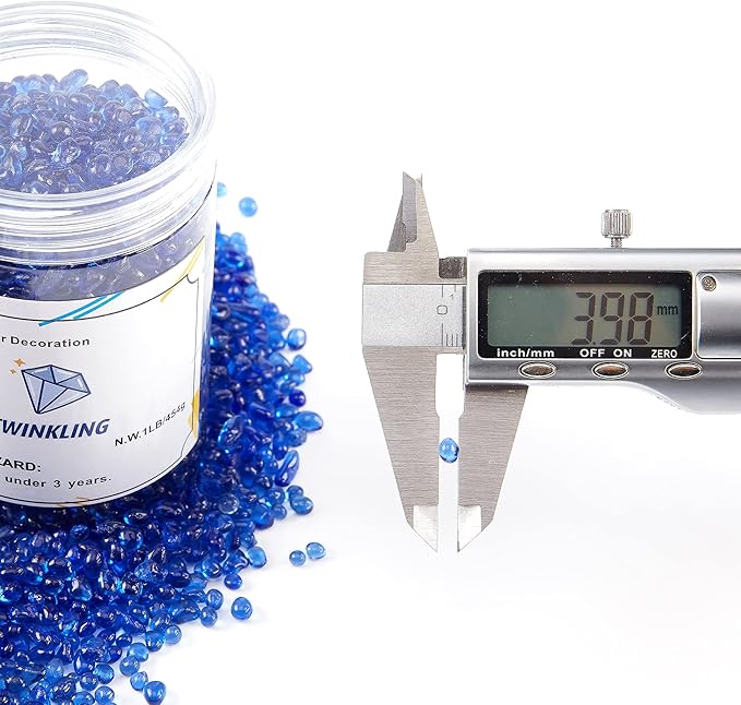 TWINKLING High Luster Round Fire Glass Stones, Marbles, Pebbles, Beads Gems for Fire Pit Vase Fillers Crafts Aquarium Garden Decoration, 3-6mm, 1-Pound Jar (Cobalt Blue)