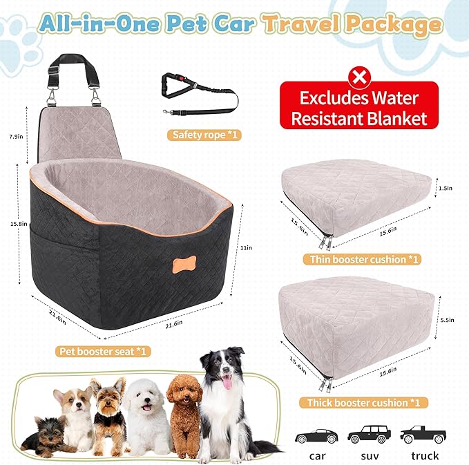 COCASES Dog Car Seats for Small Medium Dogs, Height-Adjustable Dog Booster Car Seat, Detachable and Washable Car Dog Bed with Seat Belt for Pet Under 35lbs Car Trip