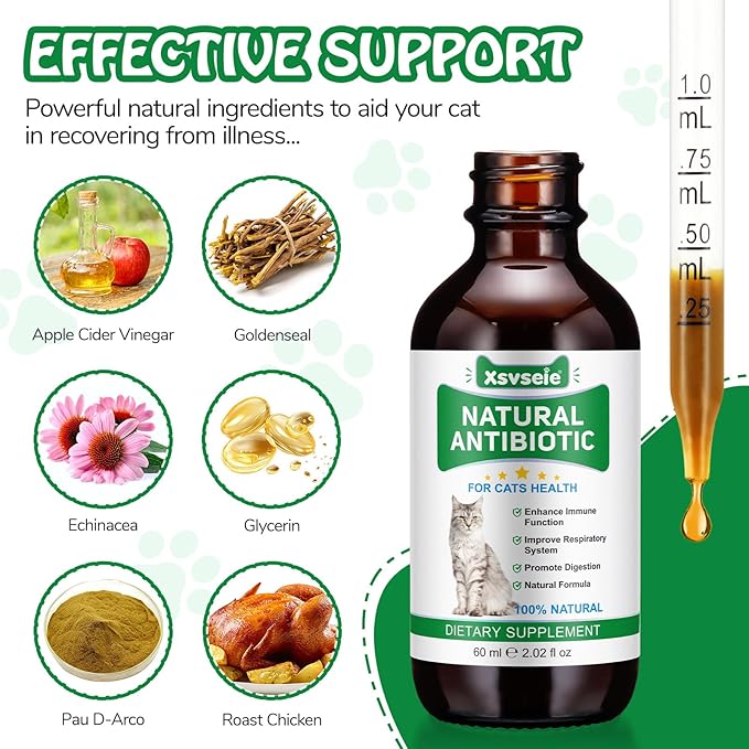 Antibiotics for Cats | Cat Antibiotics | Natural Antibiotics for Cats | Pet Antibiotics | Cat Itchy Skin Relief | Cat Allergy Relief | Cat Antibiotics for Skin Infection | 2 Fl Oz-Chicken Flavour