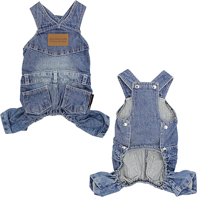 Parisian Pet Denim Overall - Blue Dog Jeans Outfit - Breathable Puppy Jumpsuit Costumes - Machine Washable Overall for Dogs - Dog Clothes for Medium Sized Dogs - M