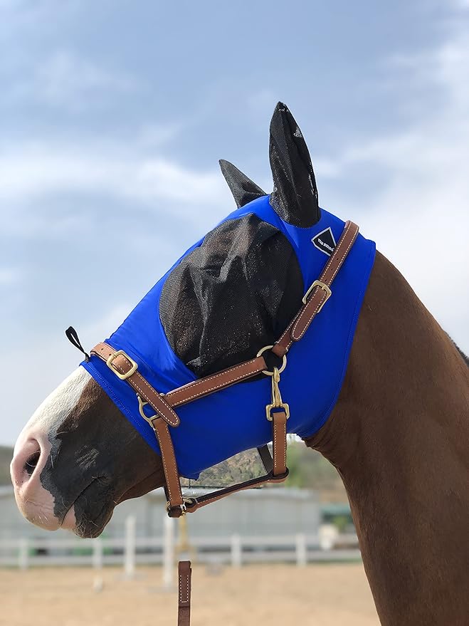 Horse Fly Mask Super Comfort Horse Fly Mask Elasticity Fly Mask with Ears We Only Make Products That Horses Like… (Royal Blue, M)