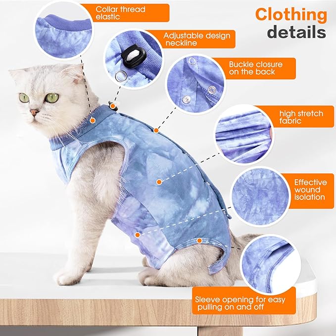 Cat Recovery Suit - Abdominal Wounds Cat Onesie Cone E-Collar Alternative, Blue L