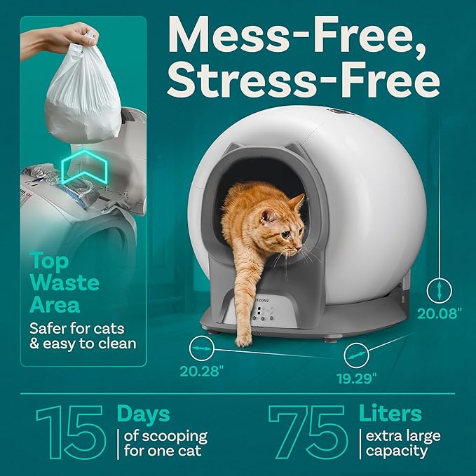 Self Cleaning Litter Box with Auto Safety Sensors for Multiple Cats - Automatic Cat Litter Box Self-Cleaning - Covered Odor Removal with APP Control - Compatible On All WiFi - Electric Robot