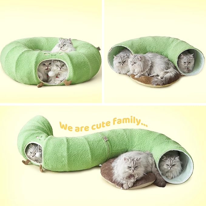 EHEYCIGA Cat Tunnel Bed for Indoor Cats, Cute Cat Donut Toy Tunnel for Small Large Cats with Washable Circle Cushion, Peekaboo Pet Cave Play Tunnel for Kitten, Puppy, Rabbit