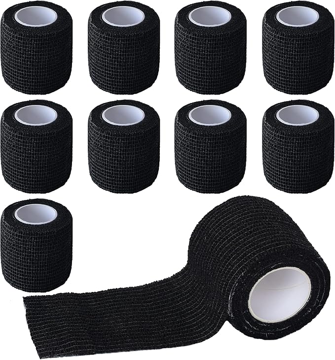 9 Pack 2" x 5 Yards Self Adhesive Bandage Wrap Self Stick Wrap for Ankle, Wrist, Finger, Sports, Breathable Cohesive Vet Tape for Pets (Black)