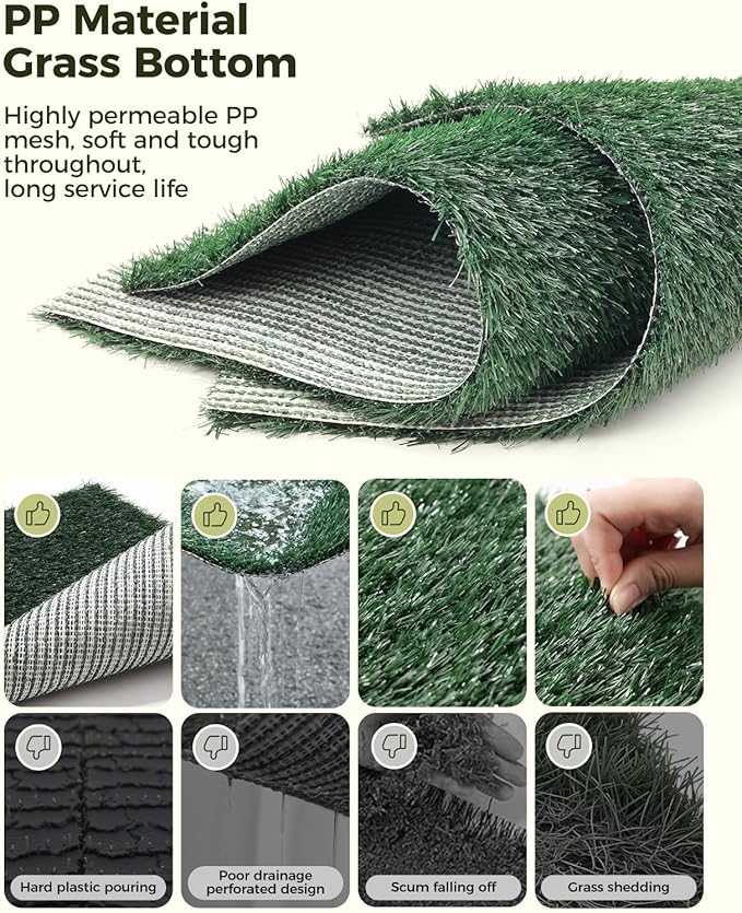 Dog Grass Pad with Tray, 30"x20" Medium Grass Pad for Dogs Potty with 2pcs Artificial Grass, Indoor Dog Litter Box for Balcony Apartment, Realistic, Washable, Less Odor