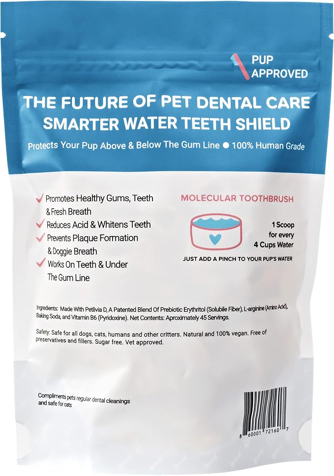 Dog Breath Freshener Powder for Water – Cat & Dog Dental Care Water Additive, Natural Plaque & Tartar Remover, Bad Breath Eliminator, Easy No-Brush Oral Hygiene – 45 Servings, Vet Recommended