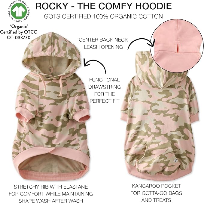Rocky – The Orginal Lightweight Hooded TEE 100% Organic Cotton Dog Hoodie Pet Coat Sweater for Small Dogs, Available in Multiple Colors **Small (10-25 lbs)**