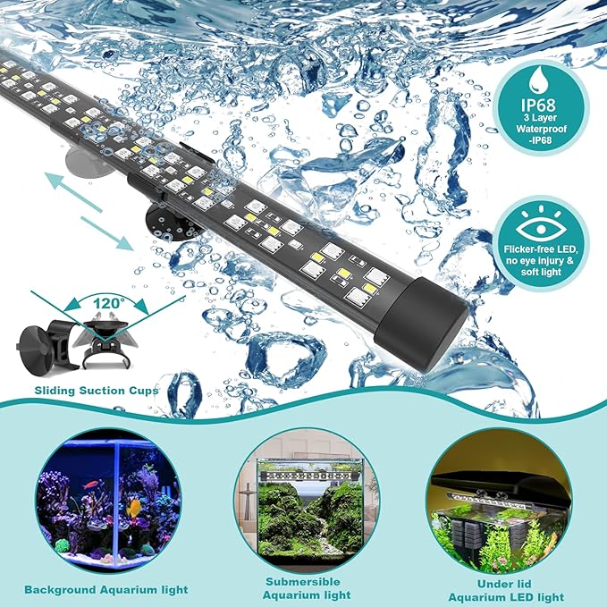 Submersible Aquarium Light for 16 to 27 Inch Fish Tank, 24/7 Cycle Fish Tank Light with Timer, Aquarium Plant Light with Full Spectrum+7 Single Colors, Auto On/Off, Adjustable Brightness