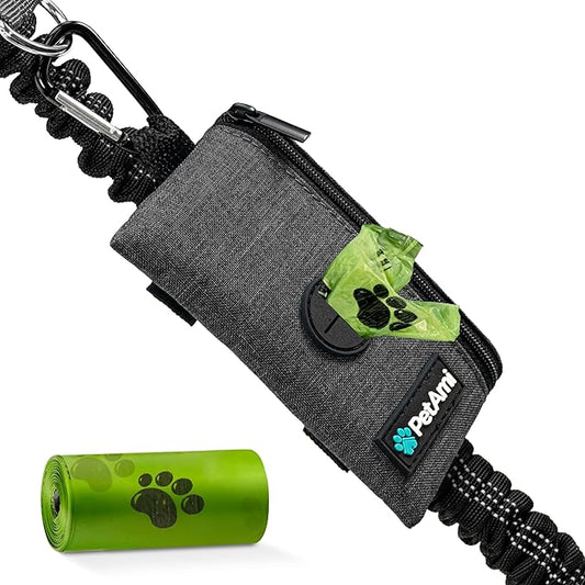 PetAmi Dog Poop Bag Holder for Leash, Dog Waste Bag Dispenser with Clip, Treat Pouch, Walking & Camping Accessory with Trash Bag Roll, Gray 1 Pack