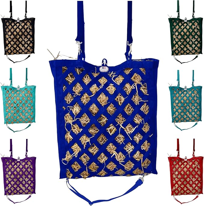 Majestic Ally Premium Nylon Hay Bag for Horses and Livestock, Simulates Grazing, Slow Feeding, Heavy-Duty PP Webbing,Quick-Adjust Straps, Small Hole for Digestion, Multiple Colors (Royal Blue)