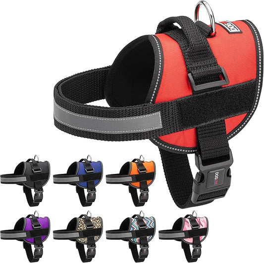 Dogline Dog Harness, Reflective No-Pull Adjustable Vest with Handle, Breathable No-Choke Harness for Small, Medium or Large Dogs Room for Patches Girth 22"-28" in Red