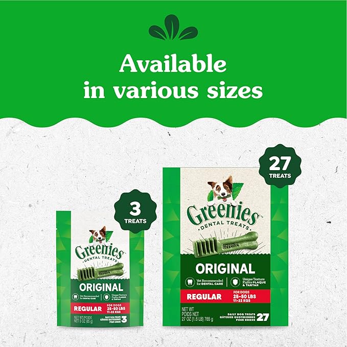 Greenies Original Regular Dental Dog Treats, (4) 18 ct Packs (72 Treats Total)