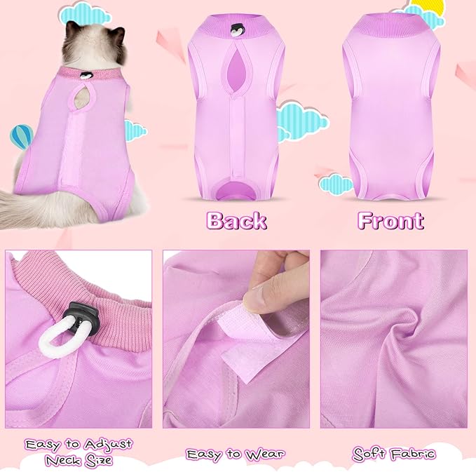 Nuanchu 3 Pieces Cat Recovery Suit Kitten Recovery Suit E-Collar Alternative for Cats and Dogs Abdominal Skin Anti Licking Pajama Clothes Sets(Simple Pattern,Medium)