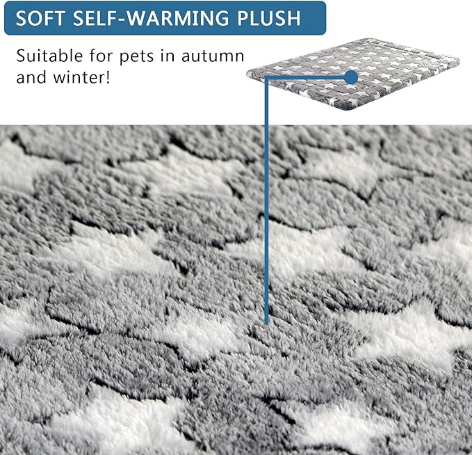 KROSER Fancy Dog Crate Pad - Reversible (Cool & Warm), Machine Washable, Suitable for Small to XXX-Large Dogs, Grey, Navy, Star Pattern