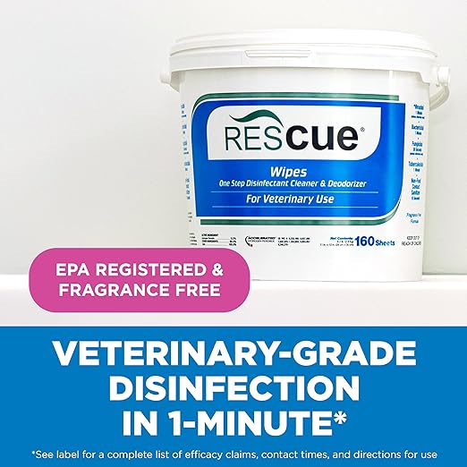 REScue One-Step Disinfectant Cleaner & Deodorizer Wipes for Vet Use – Cleaner for Kennels, Litter Boxes, Vet Offices, Pet Grooming Surfaces – Extra Large, 160-Count Wipes Bucket (4 Pack)