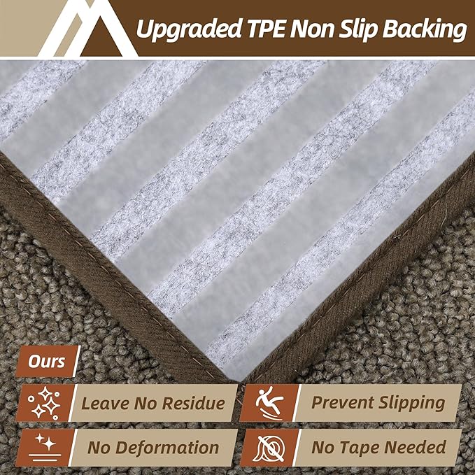 COSY HOMEER Stair Treads for Wooden Steps 9"x28" Washable Indoor Carpet Stair Treads Non Slip Soft Polyester Stair Carpet Tread Reusable Stair Runner Rugs for Kids, Elders,Pets,Light Brown,10pcs