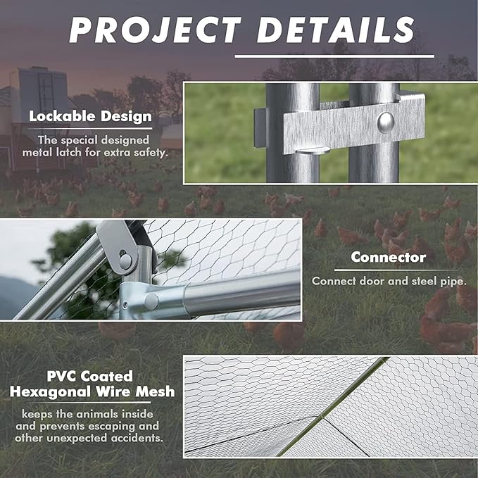 LEMBERI Small Metal Chicken Coop, Walk-in Chicken Run,Galvanized Wire Poultry Chicken Hen Pen Cage, Rabbits Duck Cages with Waterproof and Anti-Ultraviolet Cover for Outside,Backyard and Farm