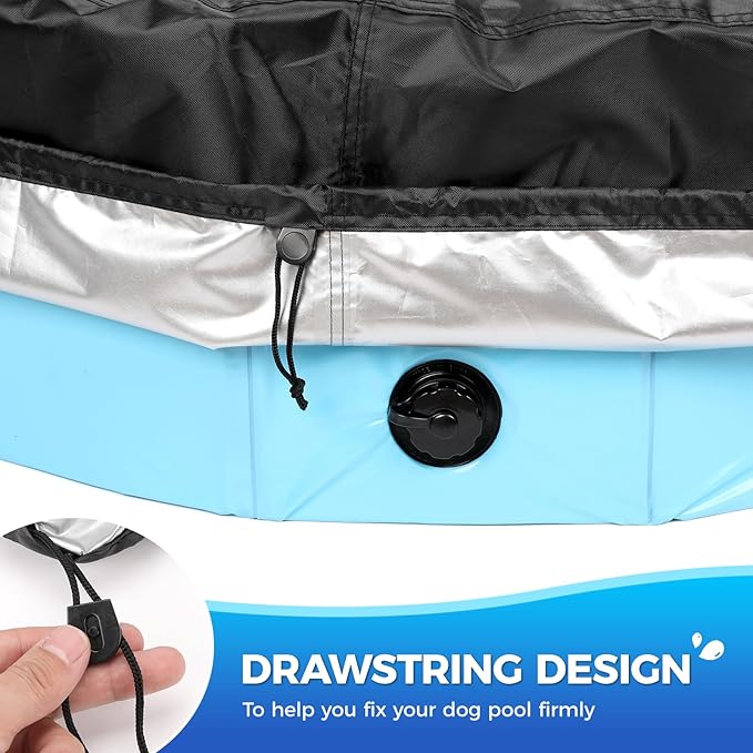 87 inch Foldable Dog Pet Bath Pool Cover, Portable Round Collapsible Pool Cover with Oxford Cloth Material and Drawstring Design for Dog Pet Pool, Waterproof and Dustproof (Black)