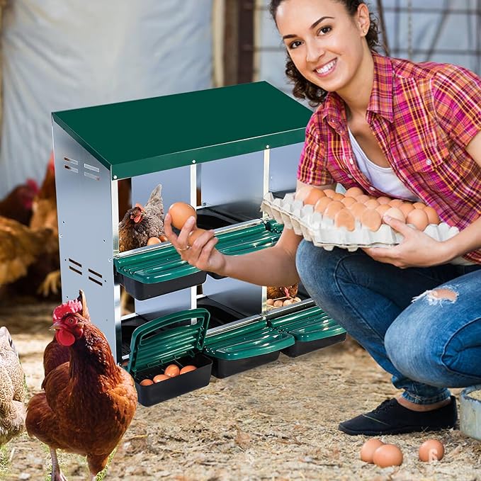 Chicken Nesting Box, 6 Hole 2 Layer Hen Nest Boxes, Roll Away Eggs Laying Boxes,Cleanable Pull Out Hen Roosting Boxes