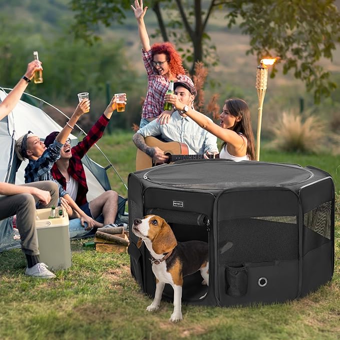 PETSFIT Portable Dog Playpen,36" Dog Play Pen Indoors with Removable Waterproof Mat & Zippered Roof | RV, Camping, Travel Dog Pen | Whelping & Cat Observation Space(36" L x 36" W x 21" H)