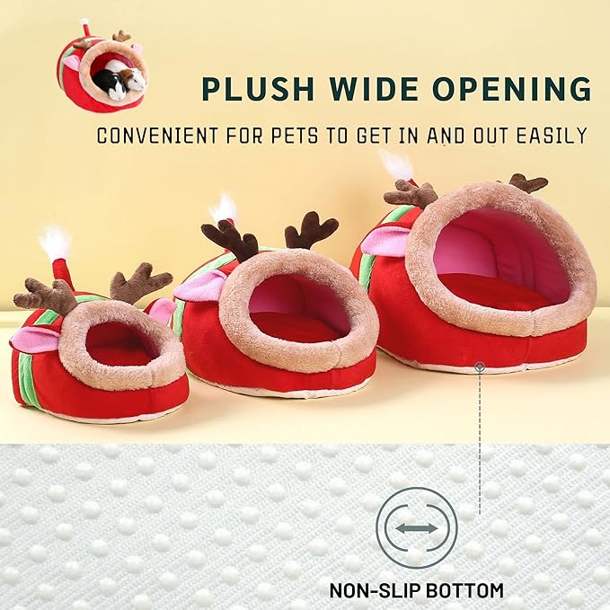 JanYoo Small Pet Gerbil Hedgehog Guinea Pig Bed Accessories Cage Toys Bearded Dragon House Hamster Supplies Habitat Ferret Rat for Christmas (XL, Reindeer)