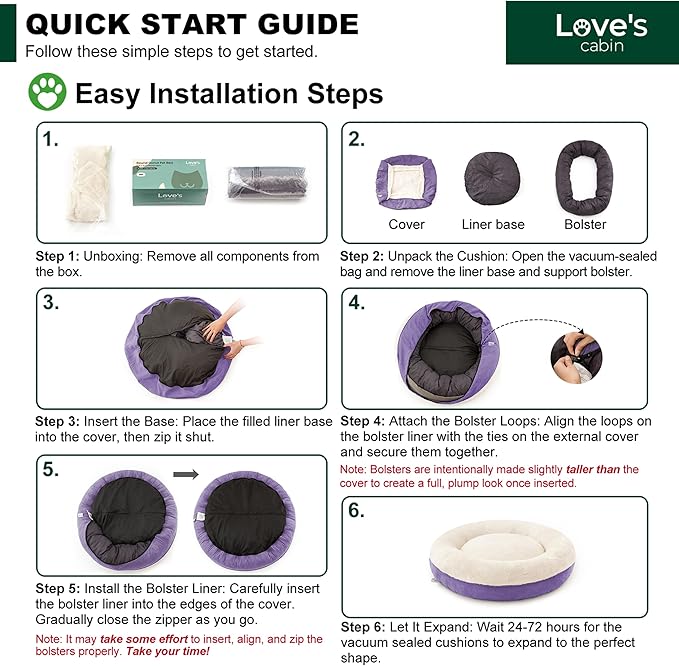 Love's cabin Round Donut Cat and Dog Cushion Bed, 30in Pet Bed for Medium or Large Dogs, Anti-Slip & Water-Resistant Bottom, Soft Durable Fabric Pet beds, Washable Calming Cat Bed Lavender