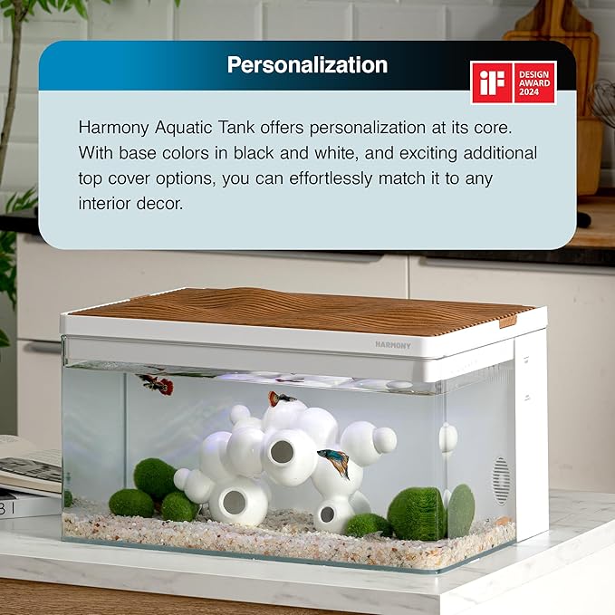 Harmony All-in-One Aquatic Tank by Clairnara - Harmony Premium - iF Design Award Winning 10 Gallon Aquarium with LED Light, Patented Filtration System, and Ultra-Quiet Water Pump