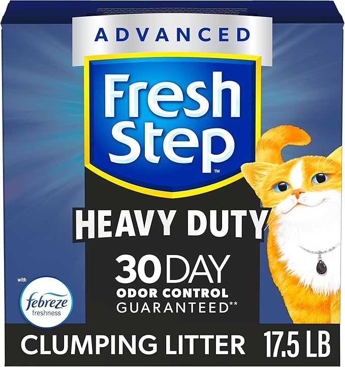 Fresh Step Clumping Cat Litter, Heavy Duty Advanced, Long Lasting 30-Day Odor Control with Odor Eliminating Carbon, 17.5 lb