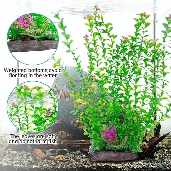 Hamiledyi Aquarium Plastic Plants Aquarium Decor Artificial Fish Tank Plants,Tall Fish Tank Decorations, Extra Large Aquarium Plant 20.4-inch Tall,2PCS