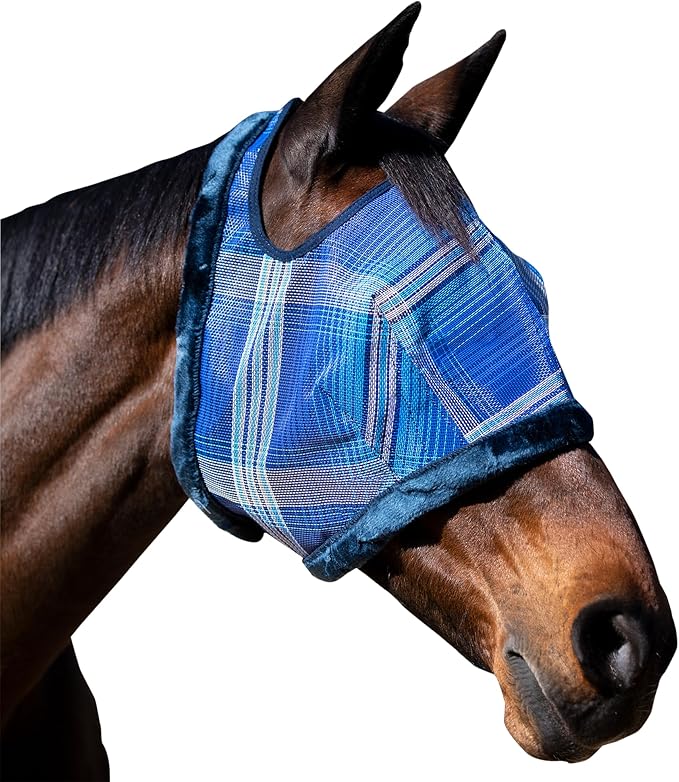 Kensington Fly Mask with Fleece Trim for Horses — Protects Face and Eyes Helps Block Sun Rays While Allowing Full Visibility — Breathable and Non Heat Transferring