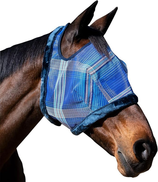 Kensington Fly Mask with Fleece Trim for Horses — Protects Face and Eyes from Flies and Sun Rays While Allowing Full Visibility — Breathable and Non Heat Transferring, Medium, Kentucky Blue