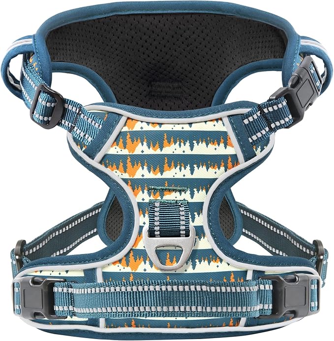 Timos Dog Harness, NO Need Go Over Dogs Head 3 Snap Buckles with 2 Leash Clips, Adjustable Soft Padded No-Pull Dog Harness, Reflective No-Choke Pet Oxford Vest for Small Medium Large Dogs