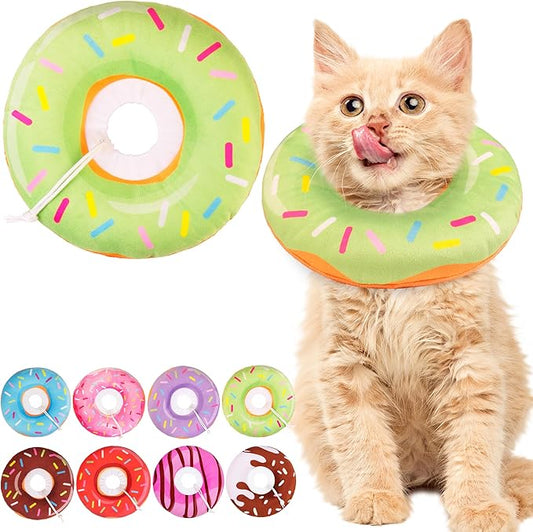 Cat Cone Collar Soft, Cute Cat Donut Collar After Surgery, Adjustable Kitten Recovery Cones to Stop Licking, Lightweight Neck Elizabethan Collars for Cats Kittens (Green, Small)