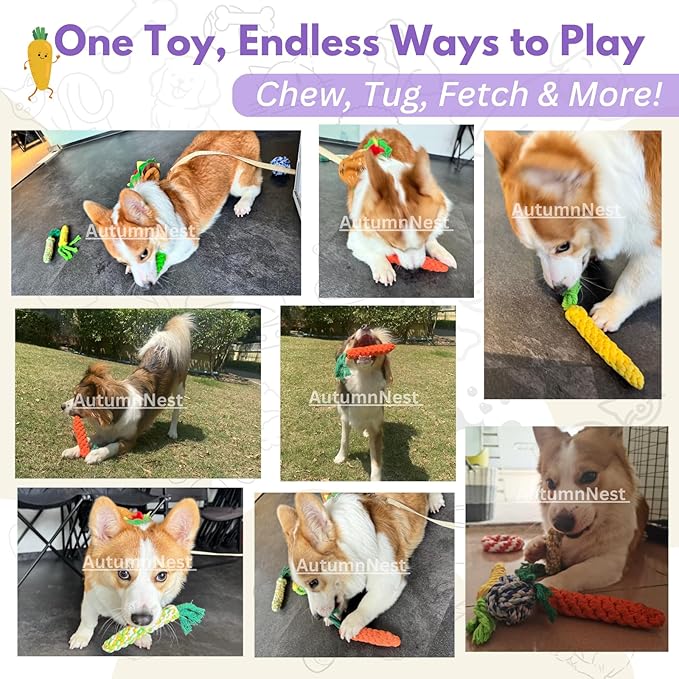 4PCS Mixed Color Woven Pet Chew Set (Yellow, Green, Orange, Rainbow), Dog Chew Toys, Cat Teething Toys, Durable & Safe Interactive Pet Toys