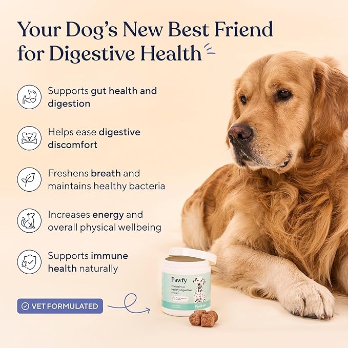 Pawfy Probiotics for Dogs | Supports Digestive Health, Diarrhea for Small and Large Dogs | Improves Gut Health | Anti Yeast Supplements | Promotes Skin Health and Seasonal Allergies Support - 30 Chews