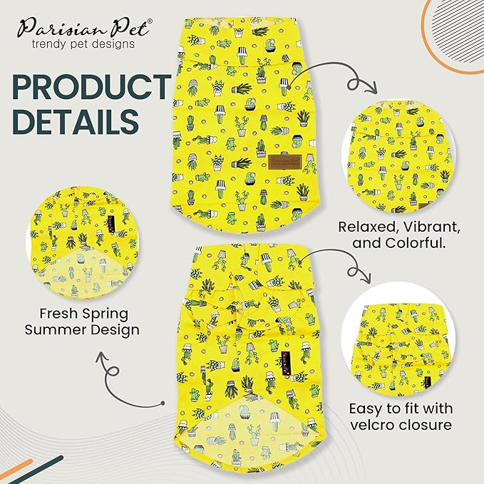 Parisian Pet Cactus Cap Beach Outfit - 100% Cotton Summer Clothes - Stylish Dog Costume - Breathable, Cool & Machine Washable - Small Dogs
