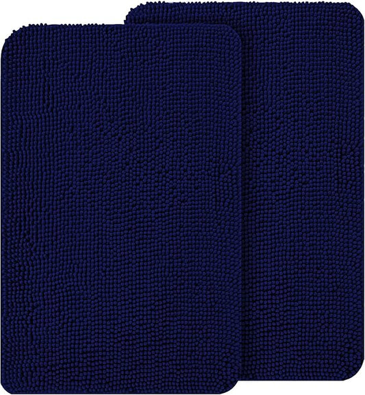 OLANLY Dog Door Mat Set 2-Piece 30x20, Absorbs Moisture and Dirt, Absorbent Non-Slip Washable Doormat, Quick Dry Chenille Mud Mat for Dogs, Entry Indoor Entryway Carpet for Inside Floor, Navy Blue