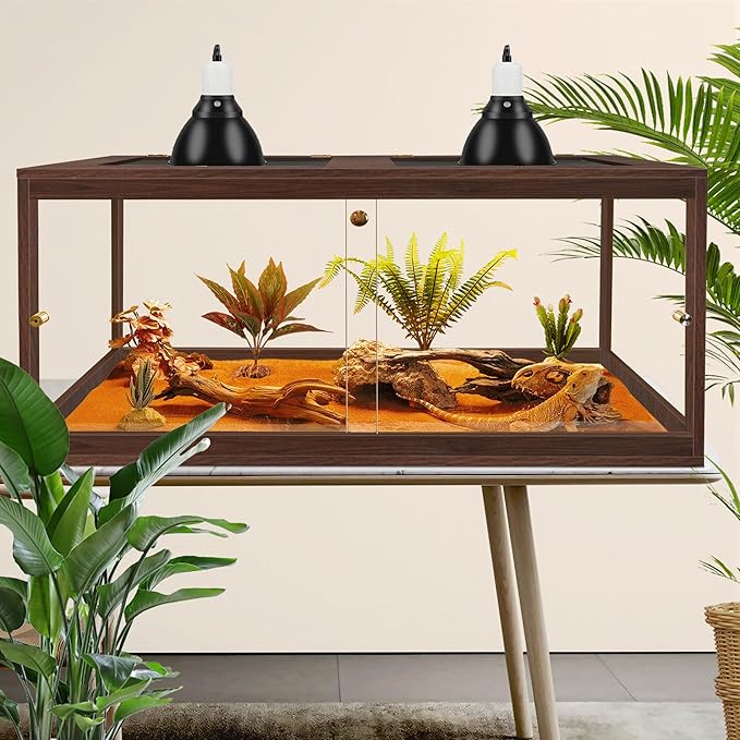 Bearded Dragon Tank,81 Gallon Reptile Tank with Meatl Mesh Roof and Front Sliding Door, Anti-Scratch Lizard Tank,Spacious Reptile Enclosure for Snakes,Lguanas, Chameleons(Walnut)