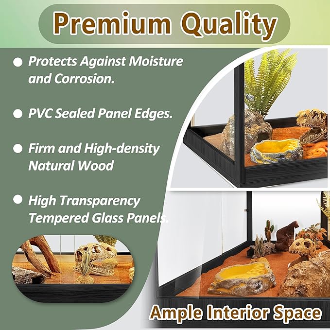 Bearded Dragon Tank,Tempered Glass Reptile Tank with Mesh Roof and Front Sliding Door,Anti-Scratch Lizard Tank,Spacious Reptile Enclosure for Snakes,Lguanas (Black, 63Gallons,40"x20"x20")