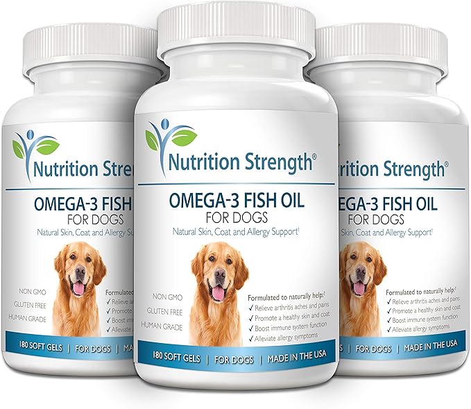 Omega 3 Fish Oil Soft Gels for Dogs with EPA & DHA Fatty Acids for Heart, Skin, Coat & Allergy Support, Hip & Joint & Arthritis Dog Supplement, 180 Soft Gels