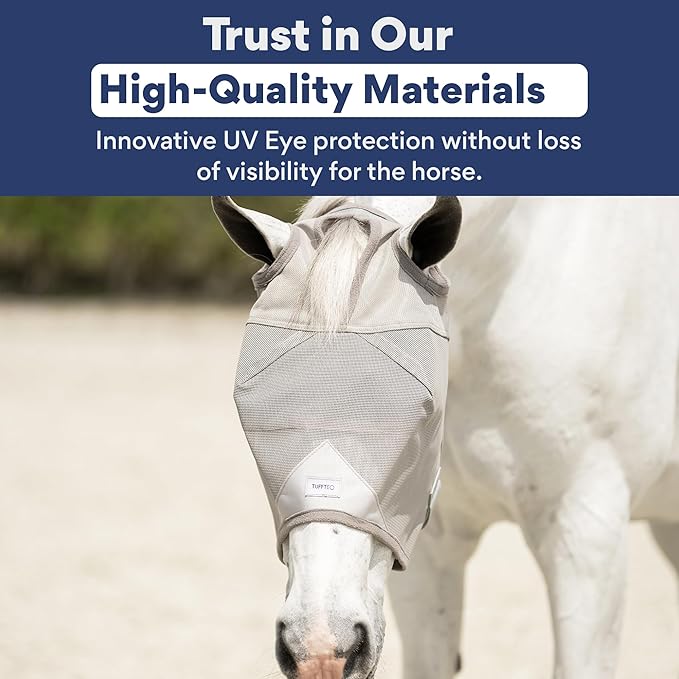 Horse Fly Mask Without Ears | 95% UV Eye Protection | Built-in Visor | Breathable, Lightweight Mask | Adjustable Fit for Horses Medium/Large Size