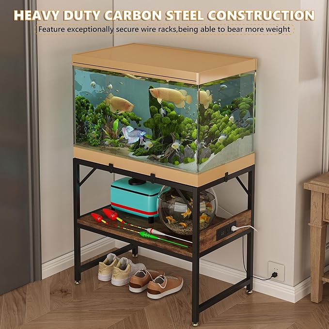 Modern 15 Long Gallon Fish Tank Stand for Home Office, 2-Tier Aquarium Stand with Shelf for Storage, Fish Tank Table 24" x 12" x 21", Ideal for Breeder Tanks, and Reptile Terrariums, Rustic Brown