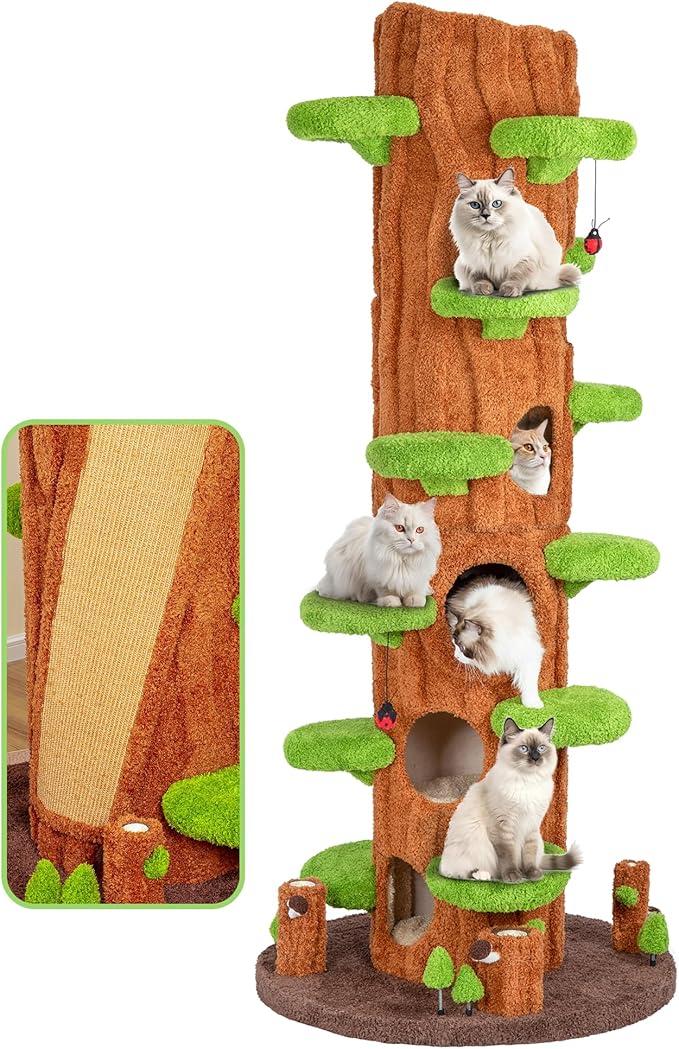 NUNU Super Large Cat Tree Tower – All-in-One Tall Cat Tower with Scratching Post, Luxury Multi-Level Solid Wood Cat Condo for Indoor & Multi-Cat Families